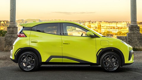 BYD Dolphin Surf (2025): side view static, green paint