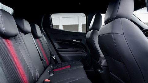 Alfa Romeo Junior Ibrida (2025) review: rear seats, black upholstery