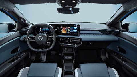 New Nissan Micra EV, interior - identical to Renault 5 E-Tech except the badge on the steering wheel