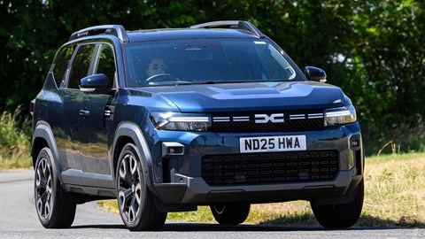 Dacia Bigster (2025) review: front three quarter cornering, blue paint, close up