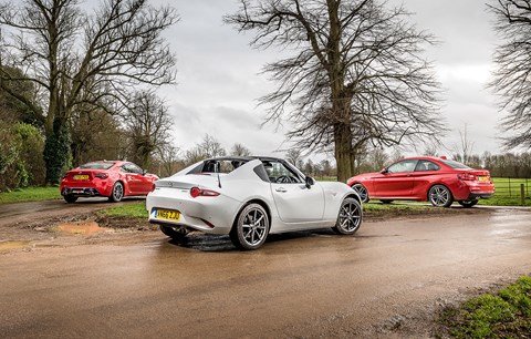 The CAR magazine triple test: Mazda MX-5 RF vs BMW 220i Coupe vs Toyota GT86, photographed by Alex Tapley