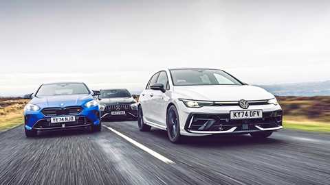 VW Golf R vs Mercedes-AMG A35 vs BMW M135 (photography by Jordan Butters for CAR magazine)