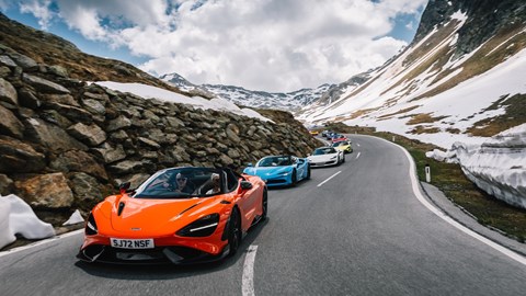 Auto Vivendi fleet driving through the Dolomite mountains