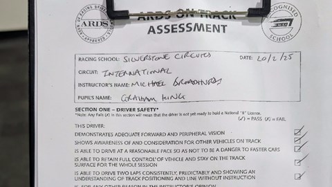 Image of Graham King's ARDS test assessment sheet