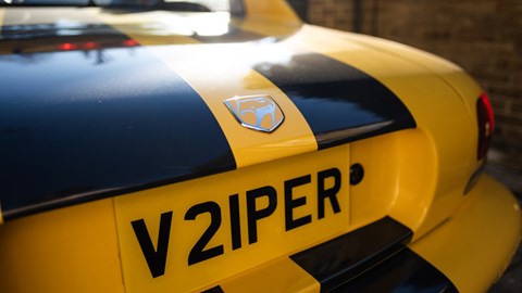 Close-up image of the Dodge Viper RT/10's personalised registration