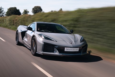 corvette e-Ray speeding down the road