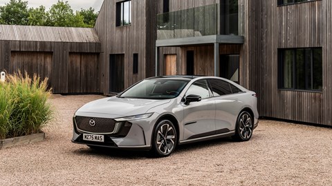 Mazda 6e (2026) review: front three quarter static, grey paint