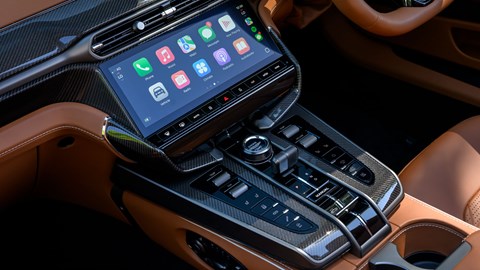 Aston Martin Vanquish Volante review - infotainment with Apple CarPlay Ultra, centre console switches