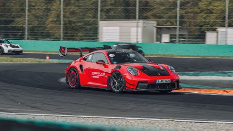 Porsche 911 GT3 RS Manthey over the kerbs at Monza