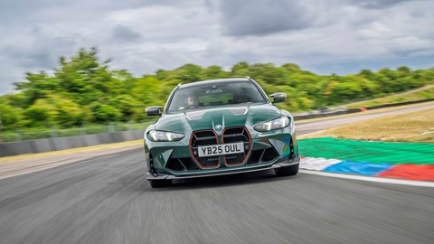BMW M3 CS Touring over the kerbs at Thruxton