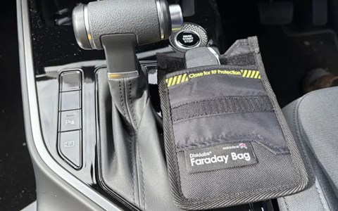Disklabs faraday bag in car cabin
