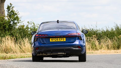 Audi A6 saloon (2025) review: rear quarter cornering, blue paint