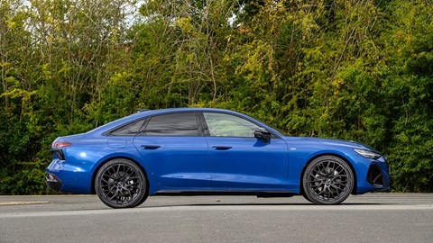 Audi A6 saloon (2025) review: side static, blue paint