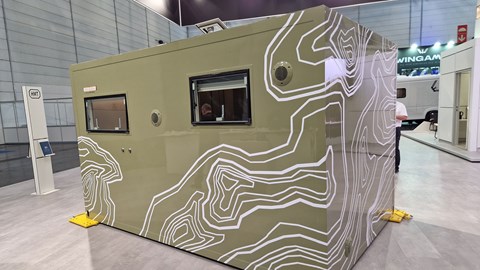 HMT pod exterior at the 2025 Dusseldorf Caravan Salon