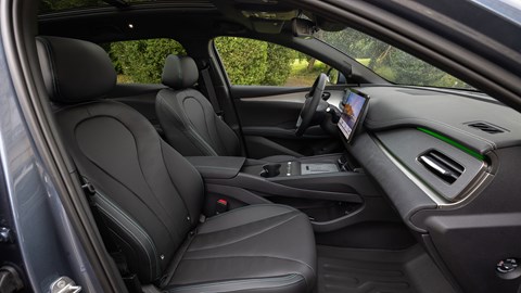 BYD Seal 6 DM-i saloon (2025) review: front seats, black faux leather upholstery