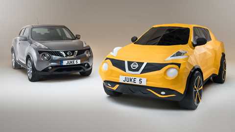 The origami Nissan Juke (the one on the right), and the real thing