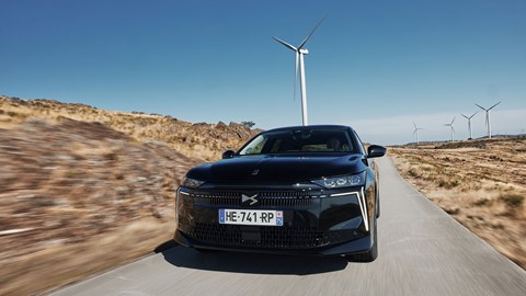 DS No.4 (2025) review: front three quarter driving, black paint, windmills in background
