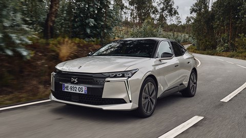 DS No.4 E-Tense (2025) review: front three quarter driving, silver paint