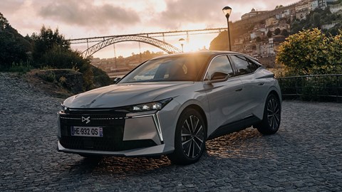 DS No.4 E-Tense (2025) review: front three quarter static, silver paint