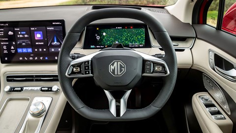 MG S6 EV review - steering wheel, digital dials, driving position