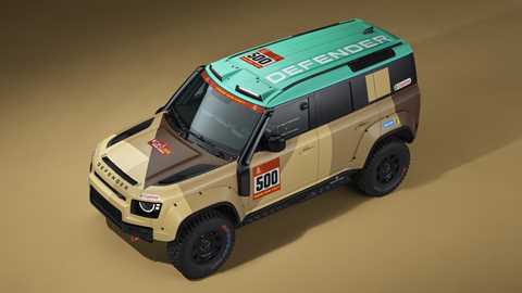 Image of the Defender Rally D7X-R, viewed from an elevated front-three quarters