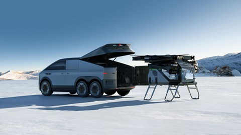 Xpeng and Aridge flying cars: Land Aircraft Carrier, copter deployed from van