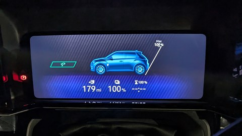 EV battery life survey - Renault 5 E-Tech showing 100 per cent charge