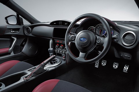 Inside the Subaru BRZ STI Sport - note real leather bits, and extra Bordeaux red