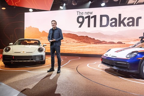 Porsche CEO Oliver Blume unveils the 911 Dakar