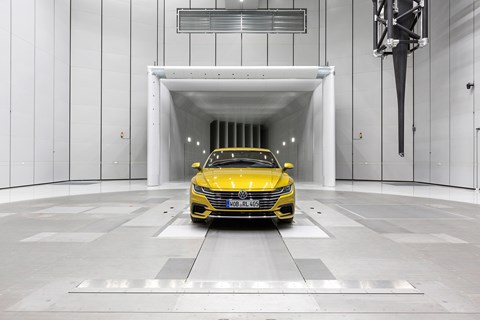 VW Arteon in the wind tunnel to simulate on-road aerodynamics