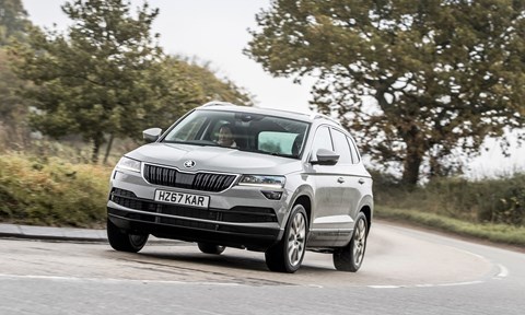 Skoda Karoq hybrid news: current car, front three quarter cornering, grey paint