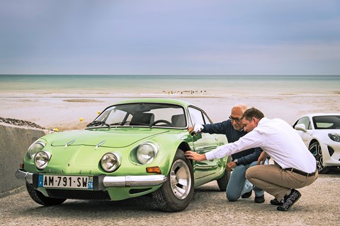 Chief engineer of the 21st century A110, David Twohig, talks rubber with former Alpine engineer and ’77 A110 owner Jean-Pierre Limondin  