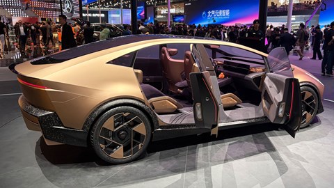 Hyundai Ioniq V - Beijing motorshow, side, gold, doors open showing interior