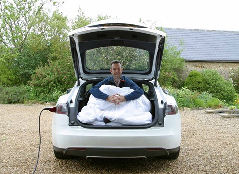 Tim Pollard camping in the Tesla Model S