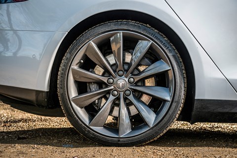 Huge 21-inch alloy wheels on our Tesla Model S 85D - yet the ride is remarkably pliant