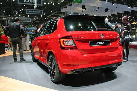 Rear view of the Skoda Fabia facelift at the Geneva motor show 2018