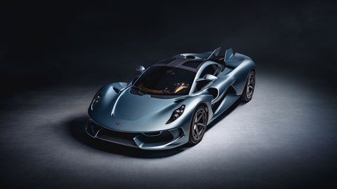 Hennessey Blackbird (2026): front three quarter static, high angle, silver blue paint