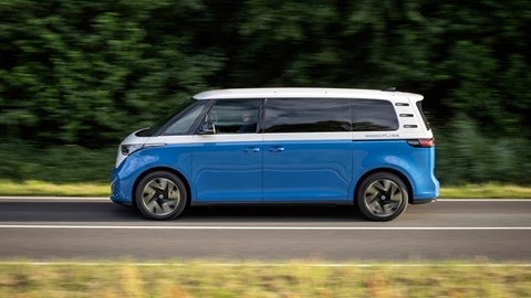 VW ID. California Cruise electric camper van side profile, driving