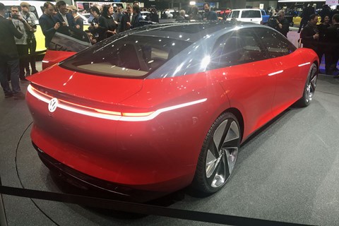 Live show view of the rear of the VW ID Vizzion concept at Geneva 2018
