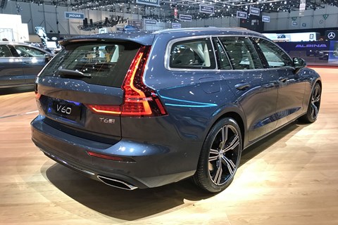 Rear of the Volvo V60 estate at the 2018 Geneva motor show