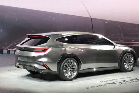 Rear view of the Subaru Viziv Tourer concept at Geneva 2018