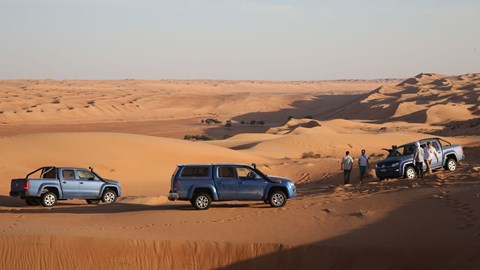 VW Amaroks, chilling in the Omani desert