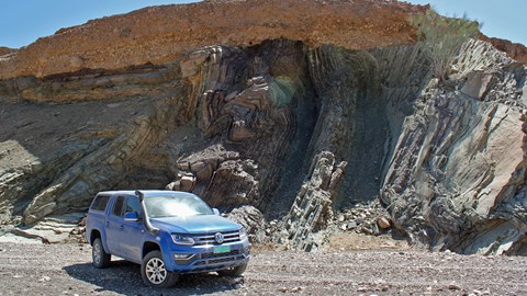 Rocks folded like filo pastry in Oman - and a VW Amarok
