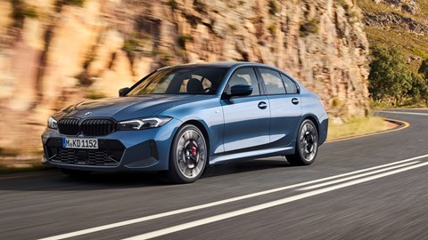2024 BMW 3-series blue, front, driving round corner