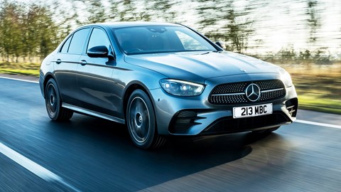 Best hybrids: Mercedes-Benz E-Class, front view, dark grey, driving