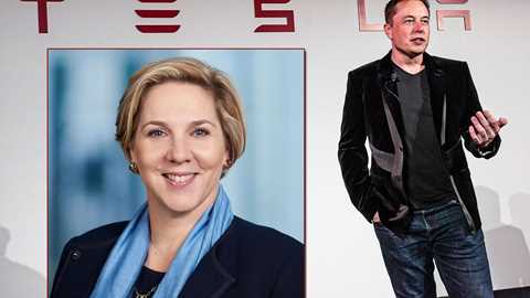 Tesla chairman Elon Musk (right) will be succeeded by Robyn Denholm (inset)
