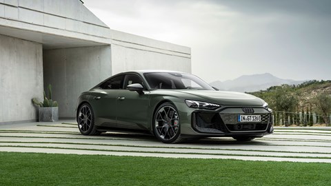 Audi RS e-tron GT update: front three quarter static, green paint