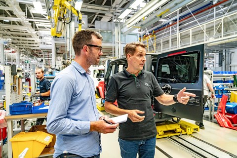Dr Gunnar Güthenke, head of Mercedes-Benz G (right) and CAR magazine's Tim Pollard (left)