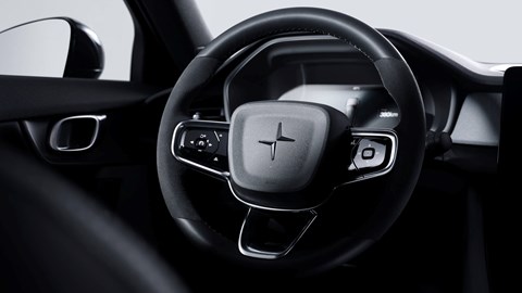 The steering wheel of the Polestar 2 BST edition 230 features microsuede trim