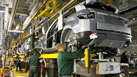 Jaguar Land Rover workers assembling the Evoque in Halewood
